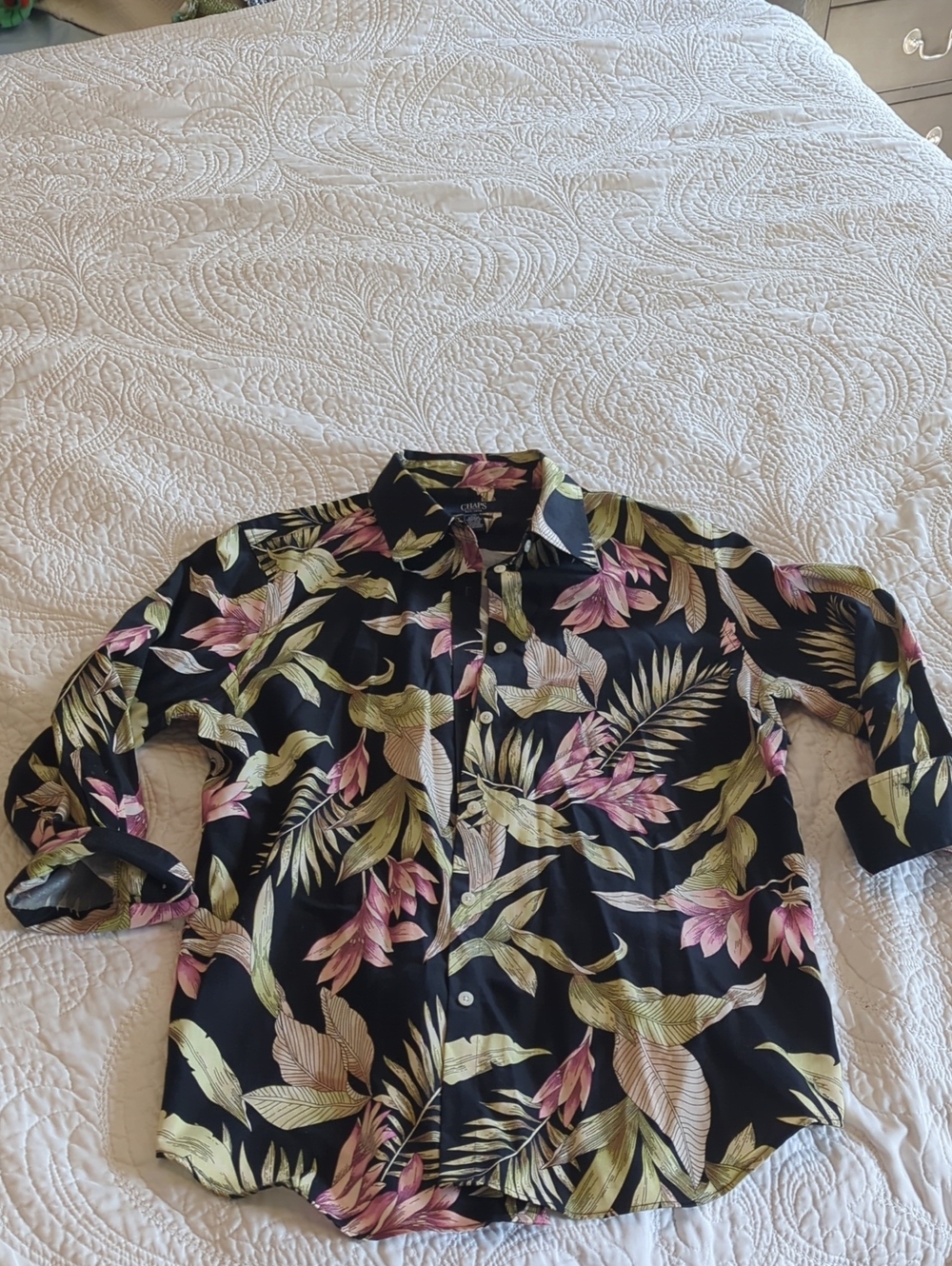 Chaps Black Shirt with Pink and Yellow Floral Print